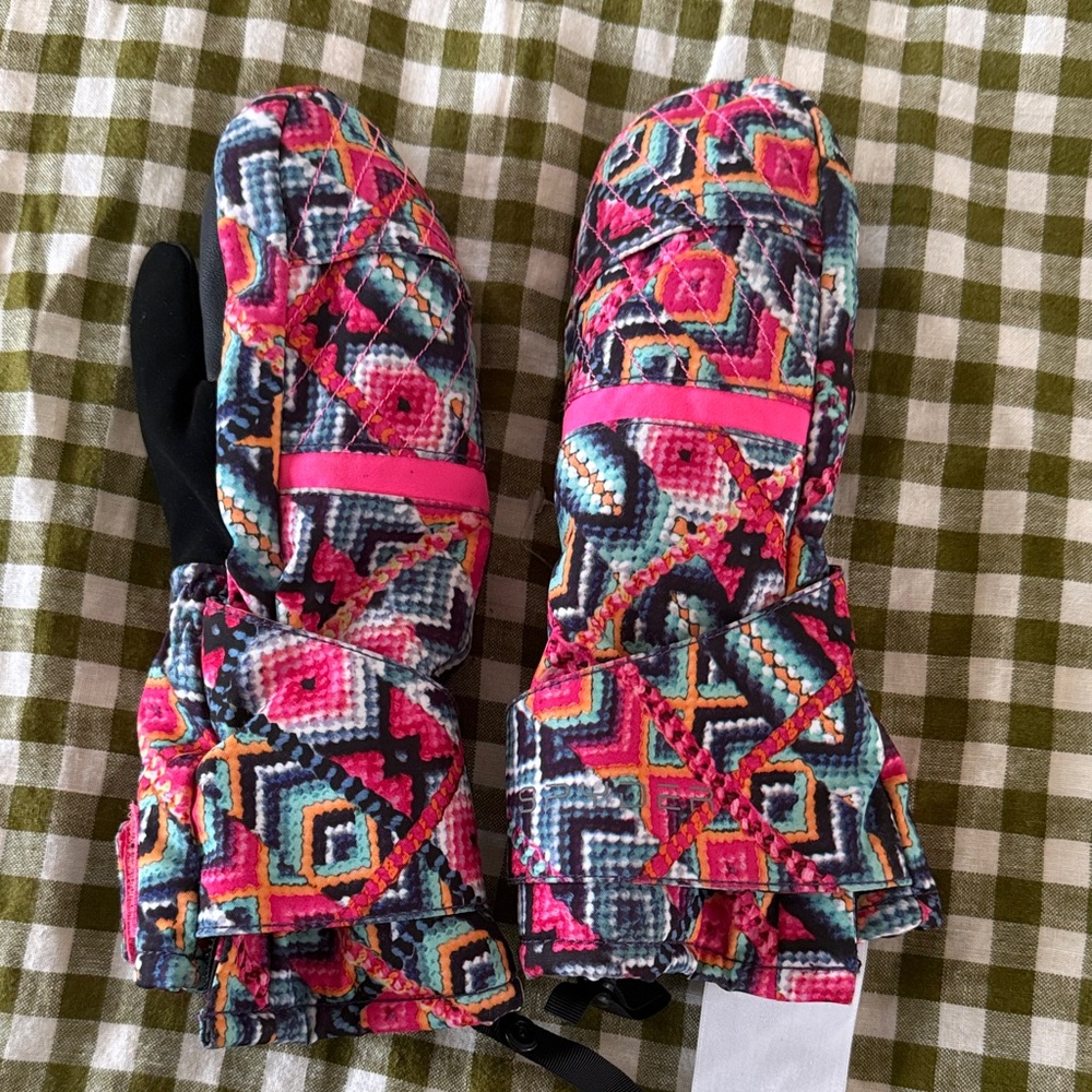 Spyder Kids Multicolor Geometric Mittens - Pink, Blue, Black